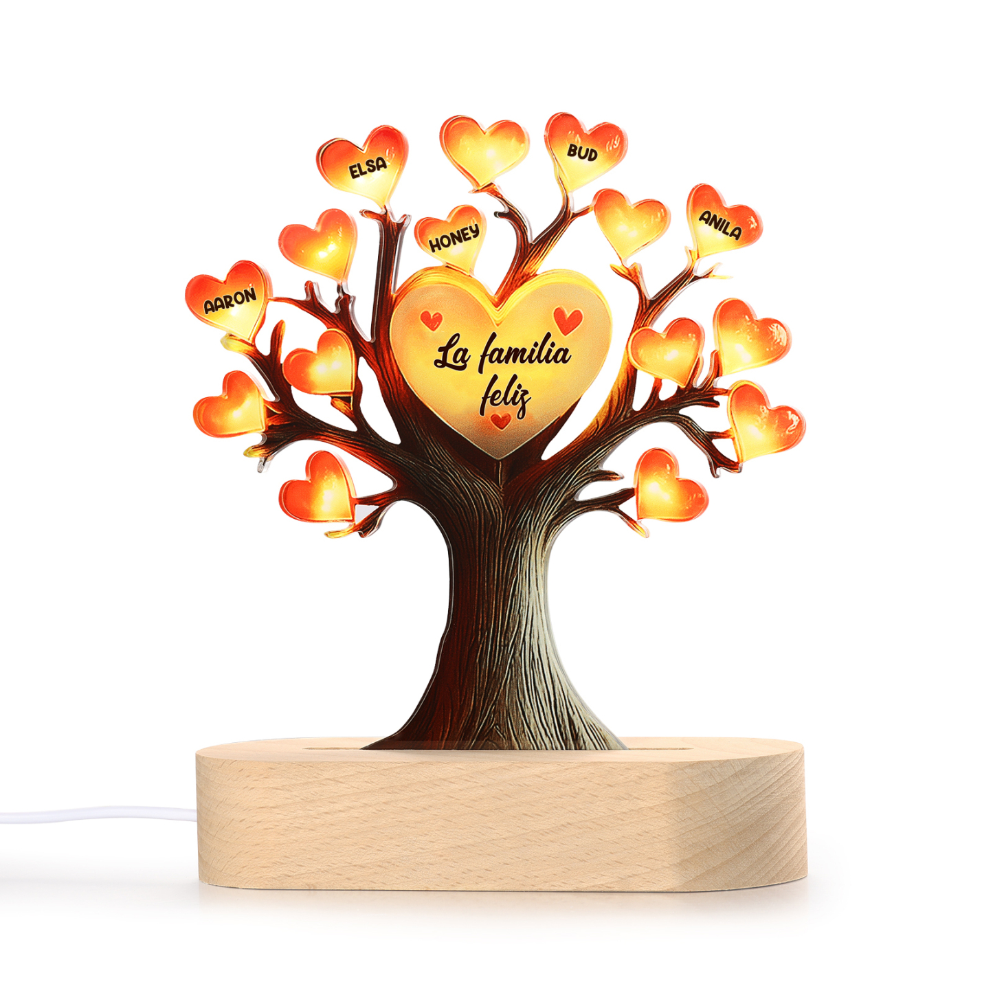 Lámpara en forma de Árbol de la Vida para familia 5 nombres y 1 texto personalizados | Jessemade