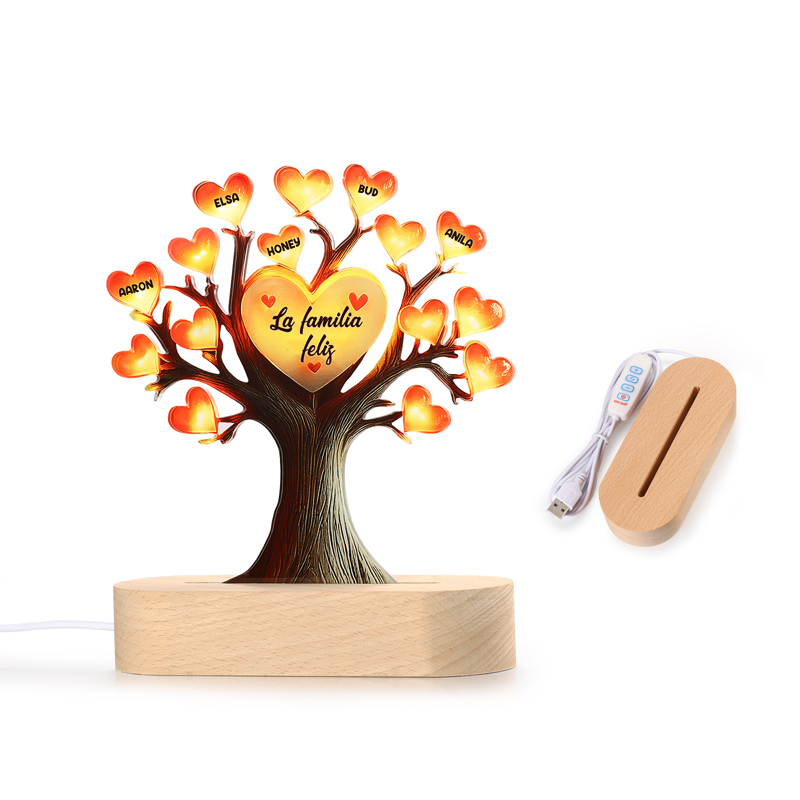 Lámpara en forma de Árbol de la Vida para familia 5 nombres y 1 texto personalizados | Jessemade