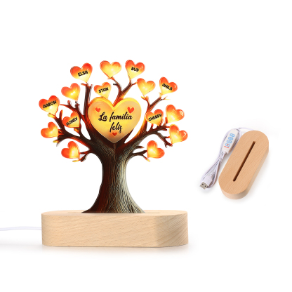 Lámpara en forma de Árbol de la Vida para familia 7 nombres y 1 texto personalizados | Jessemade