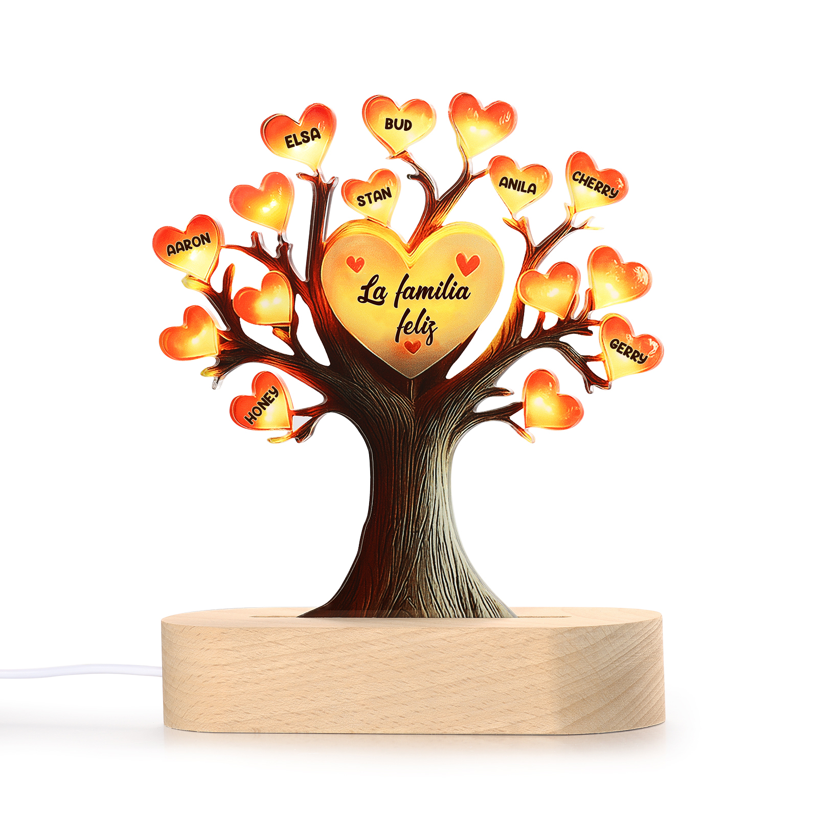 Lámpara en forma de Árbol de la Vida para familia 8 nombres y 1 texto personalizados | Jessemade