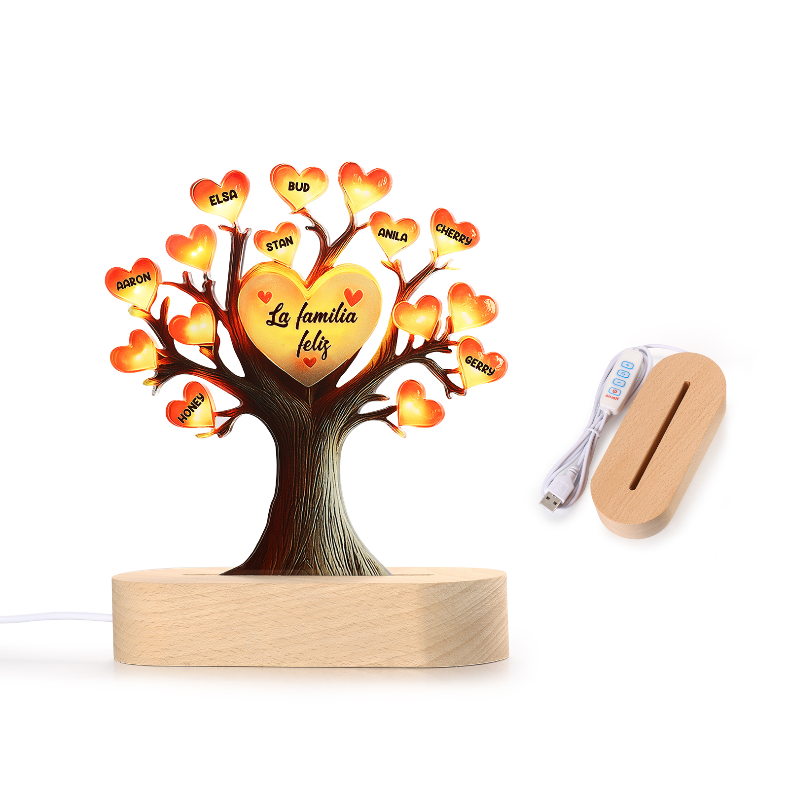 Lámpara en forma de Árbol de la Vida para familia 8 nombres y 1 texto personalizados | Jessemade