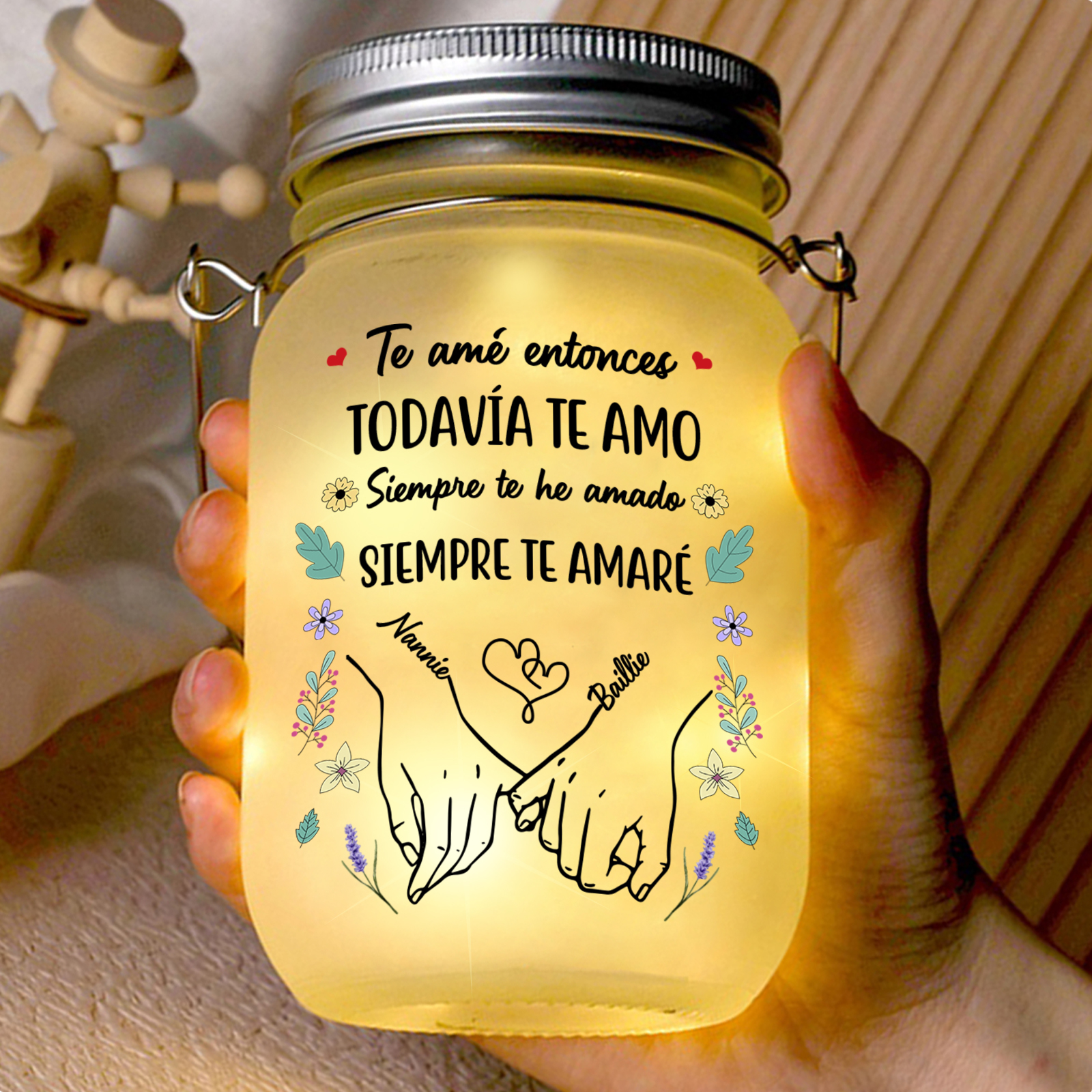 Lámpara solar en tarro Mason con calendario personalizado para parejas