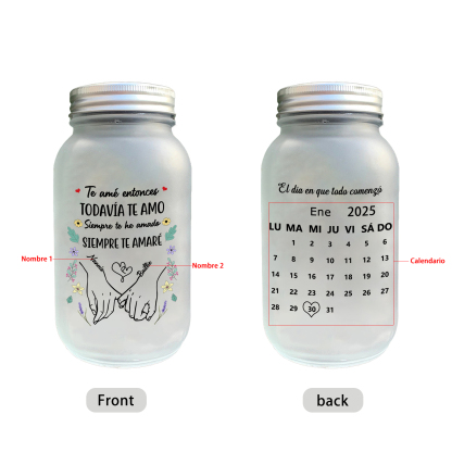 Lámpara solar en tarro Mason con calendario personalizado para parejas
