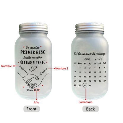 Tarro solar tipo Mason personalizado con parejas cogidas de la mano