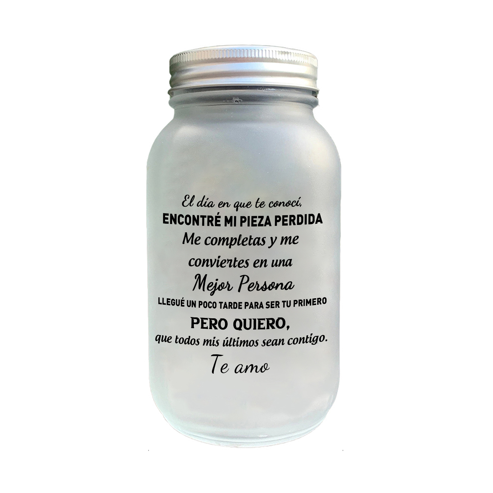 Tarro Mason solar personalizado con diseño de pareja de piezas de puzle