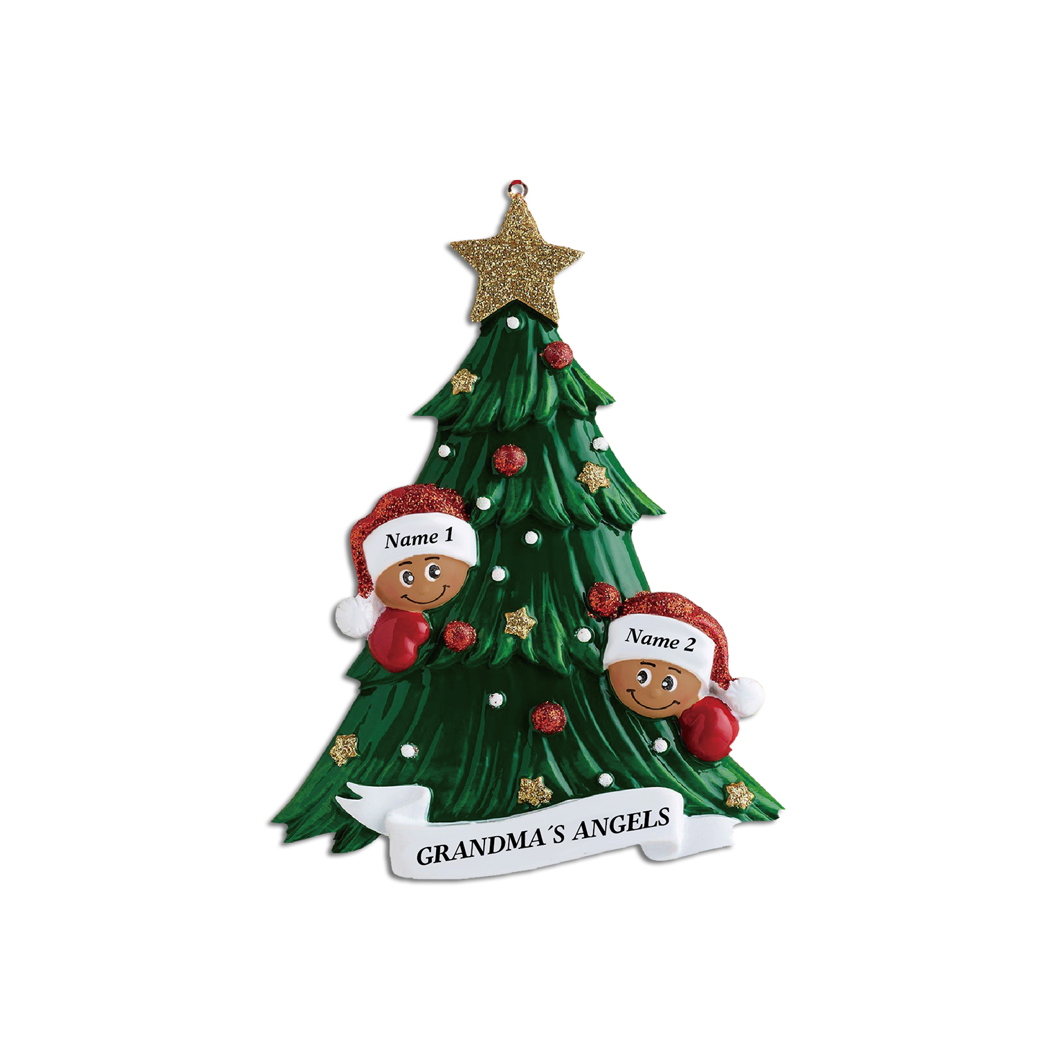 Navidad-Muñecos Piel Bronceada Ornamentos Navideños 2 nombres personalizados con texto Adorno de Madera