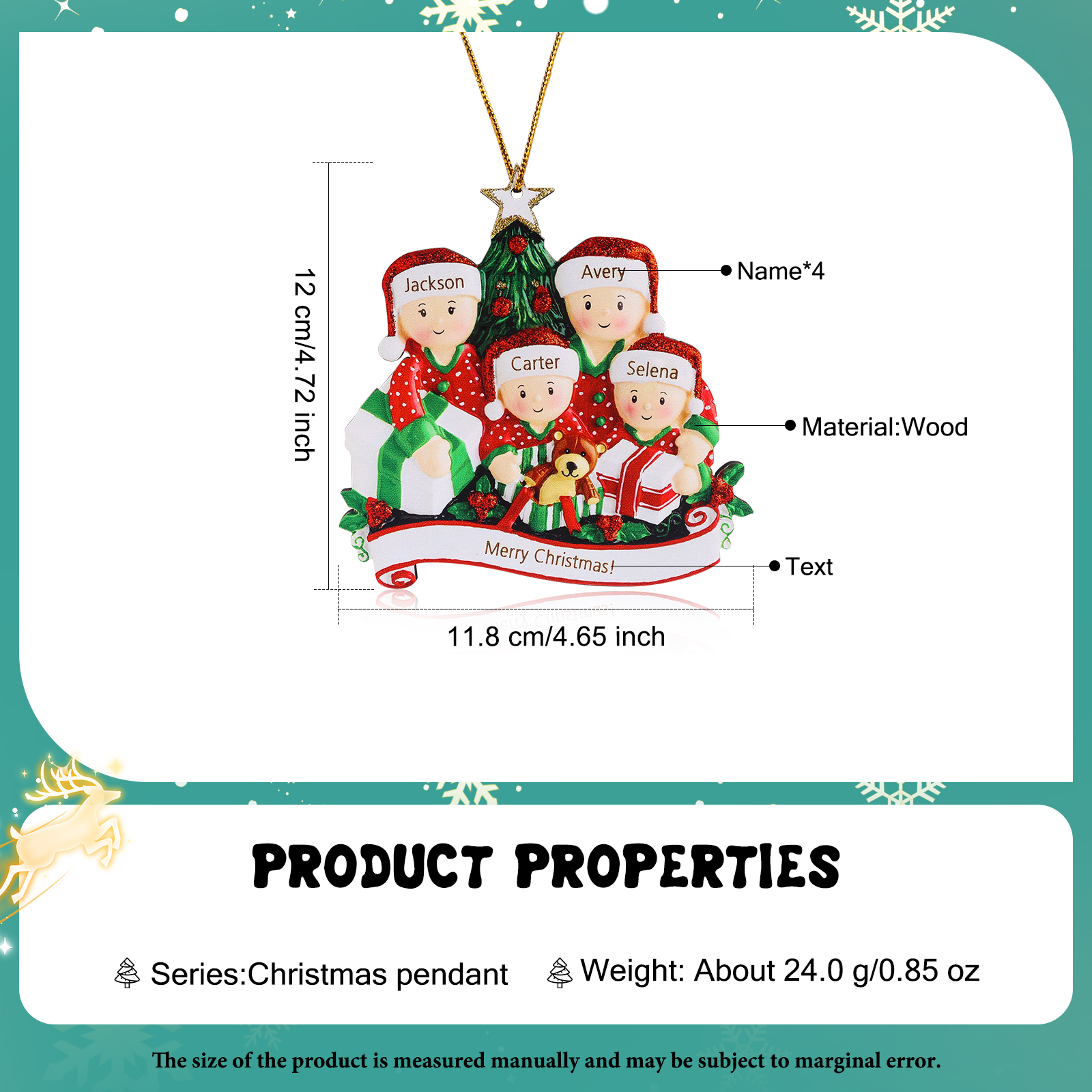 Navidad-Ornamento de madera con muñecos 4 nombres y 1 texto personalizados adorno de árbol | Jessemade