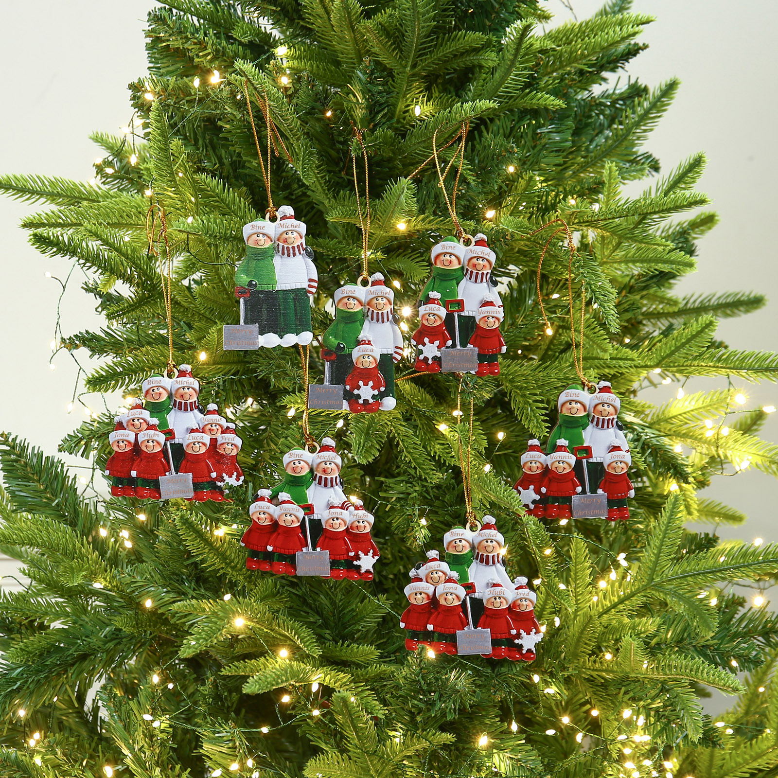 Navidad-Ornamento muñecos navideño de madera 5 nombres y texto personalizados adorno del árbol