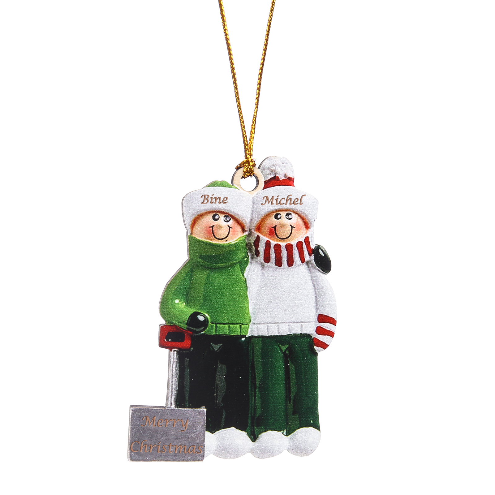 Navidad-Ornamento muñecos navideño de madera 2 nombres y texto personalizados adorno del árbol