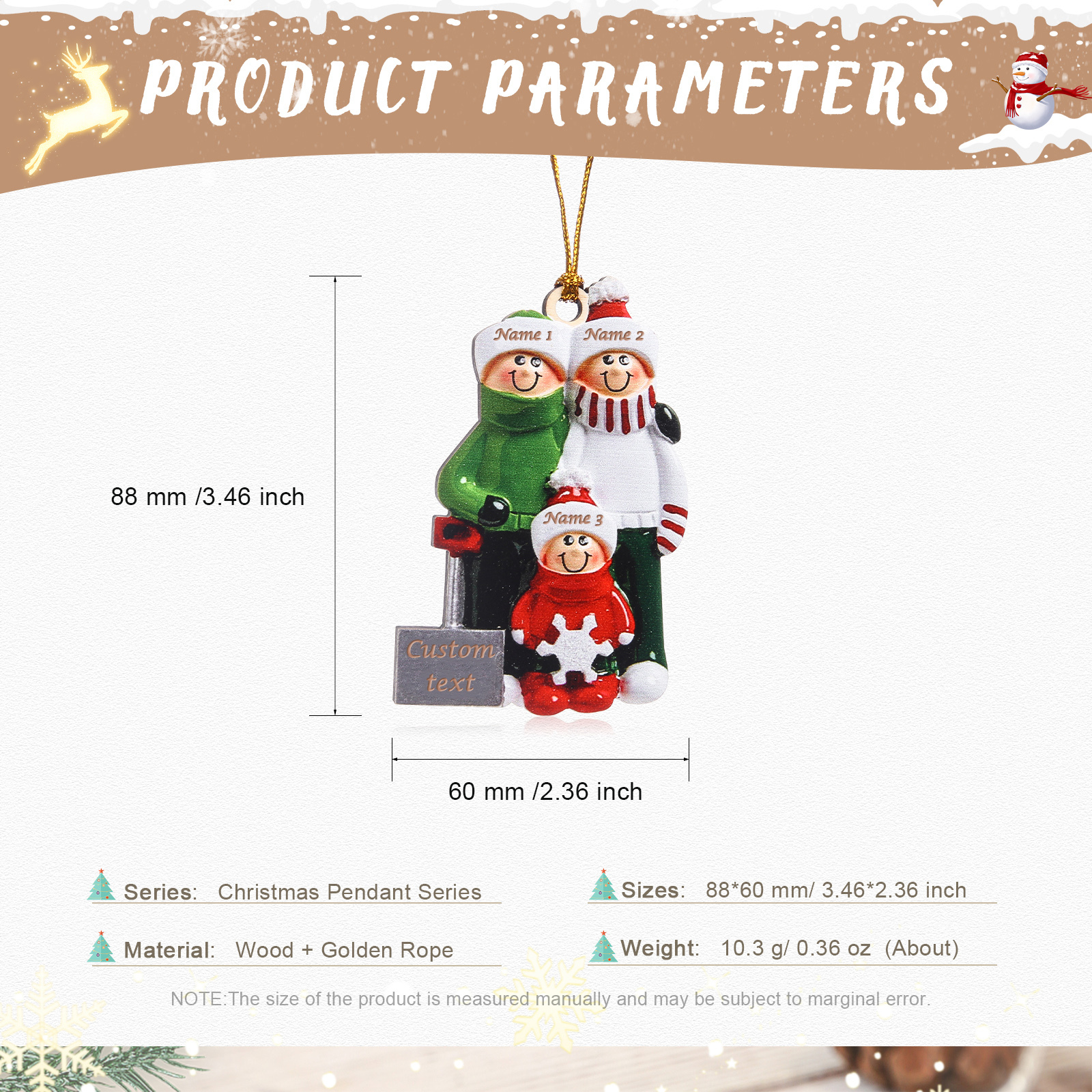 Navidad-Ornamento muñecos navideño de madera 3 nombres y 1 año personalizados adorno del árbol