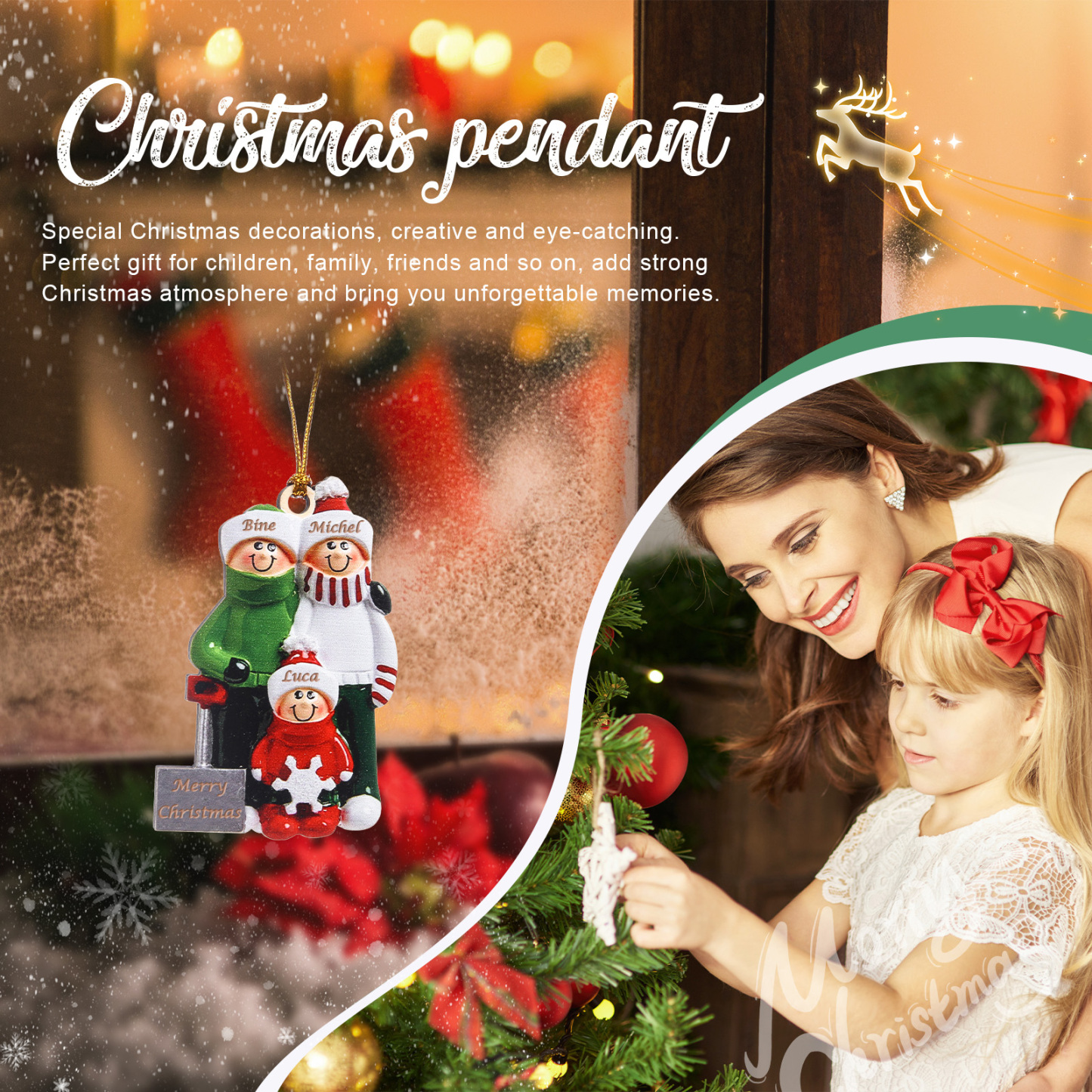 Navidad-Ornamento muñecos navideño de madera 3 nombres y 1 año personalizados adorno del árbol