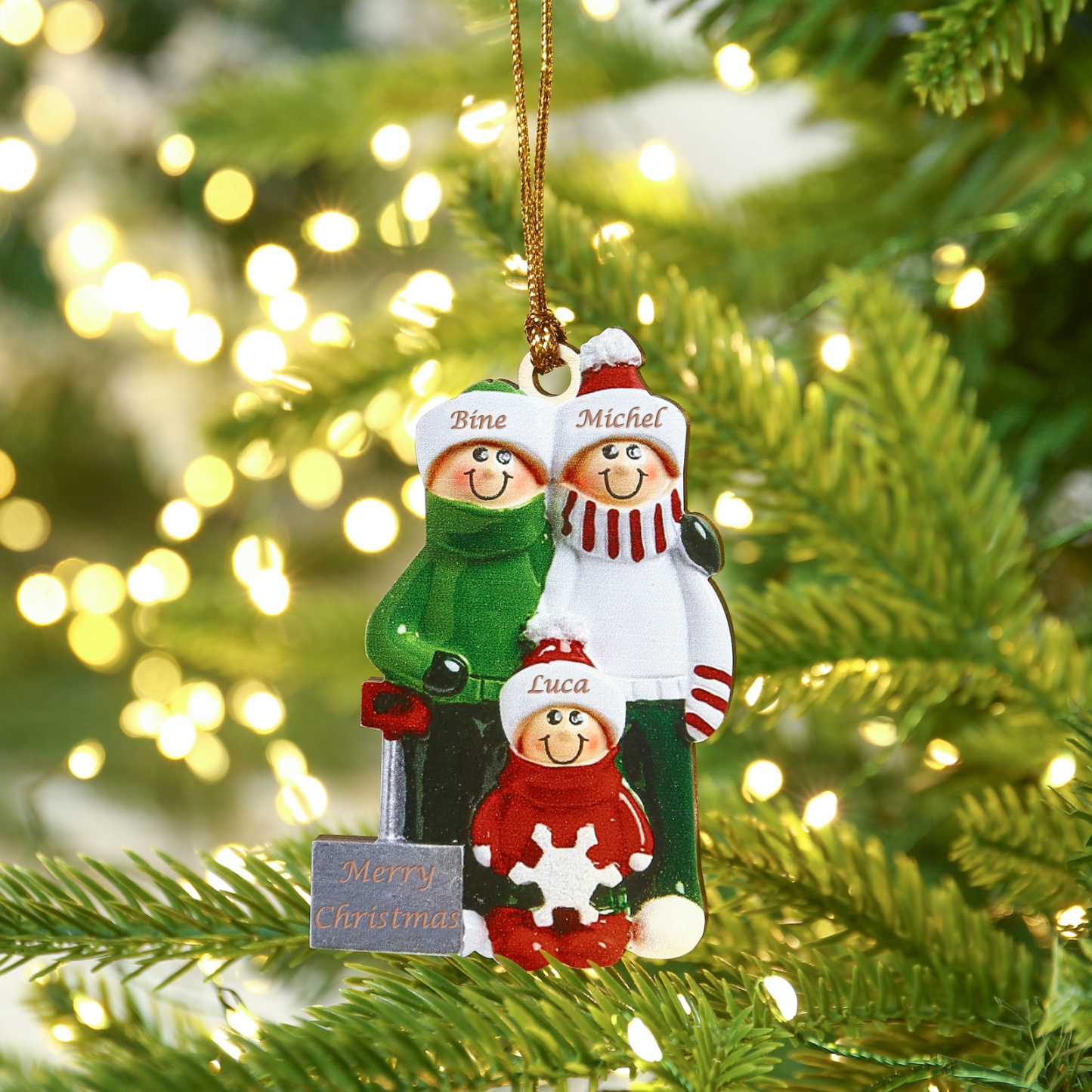 Navidad-Ornamento muñecos navideño de madera 3 nombres y 1 año personalizados adorno del árbol