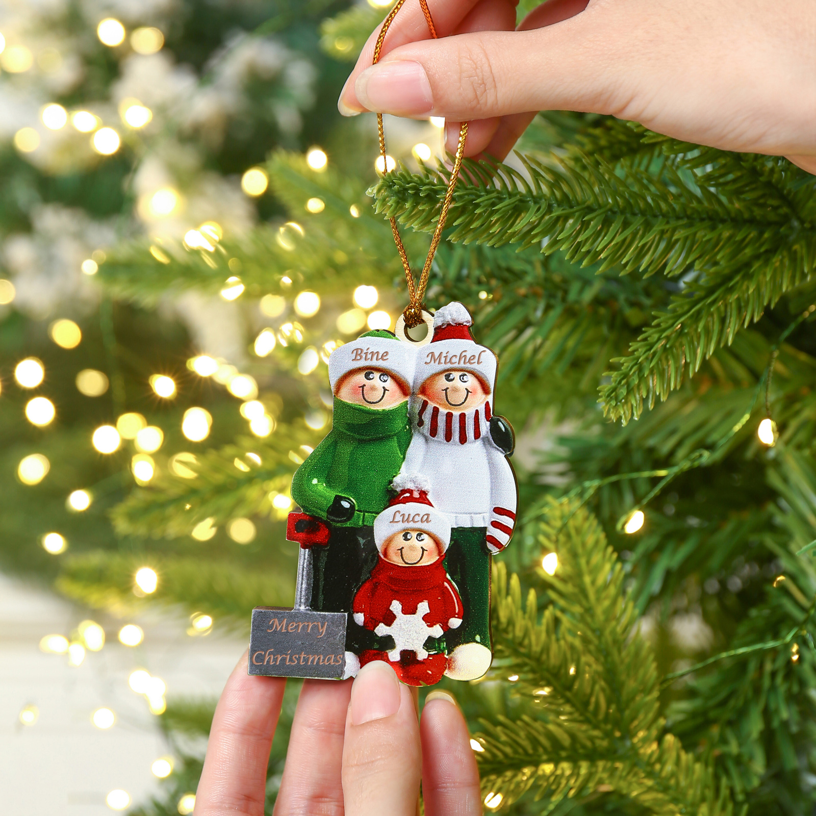 Navidad-Ornamento muñecos navideño de madera 3 nombres y 1 año personalizados adorno del árbol