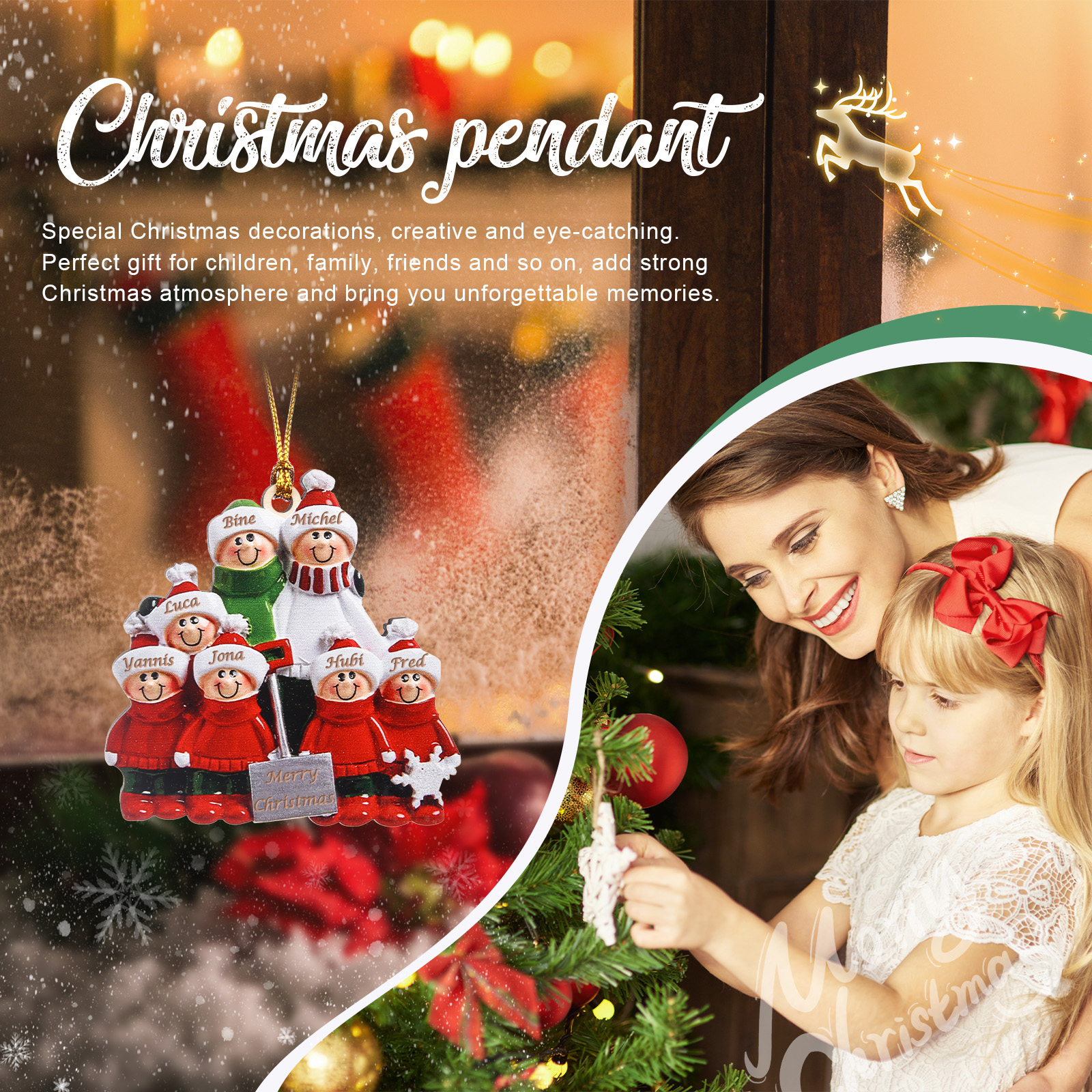 Navidad-Ornamento muñecos navideño de madera 7 nombres y texto personalizados adorno del árbol