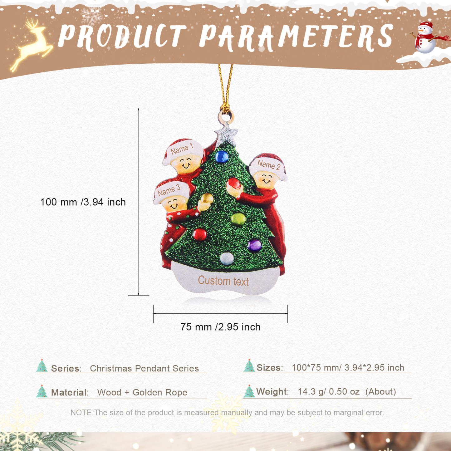 Navidad-Ornamentos Navideños de Madera Familia de 3-6 nombres Personalizados con Texto