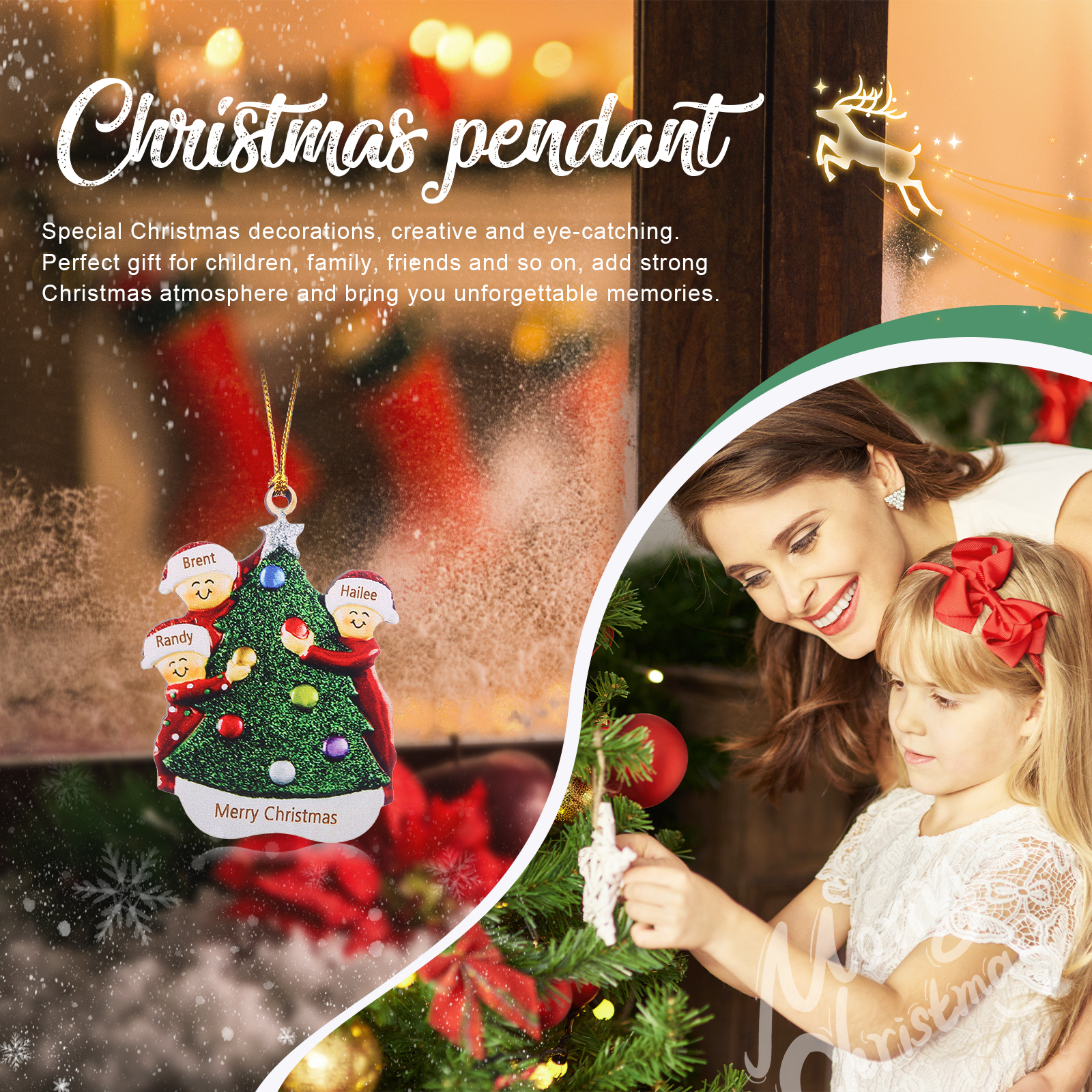 Navidad-Ornamentos Navideños de Madera Familia de 3-6 nombres Personalizados con Texto