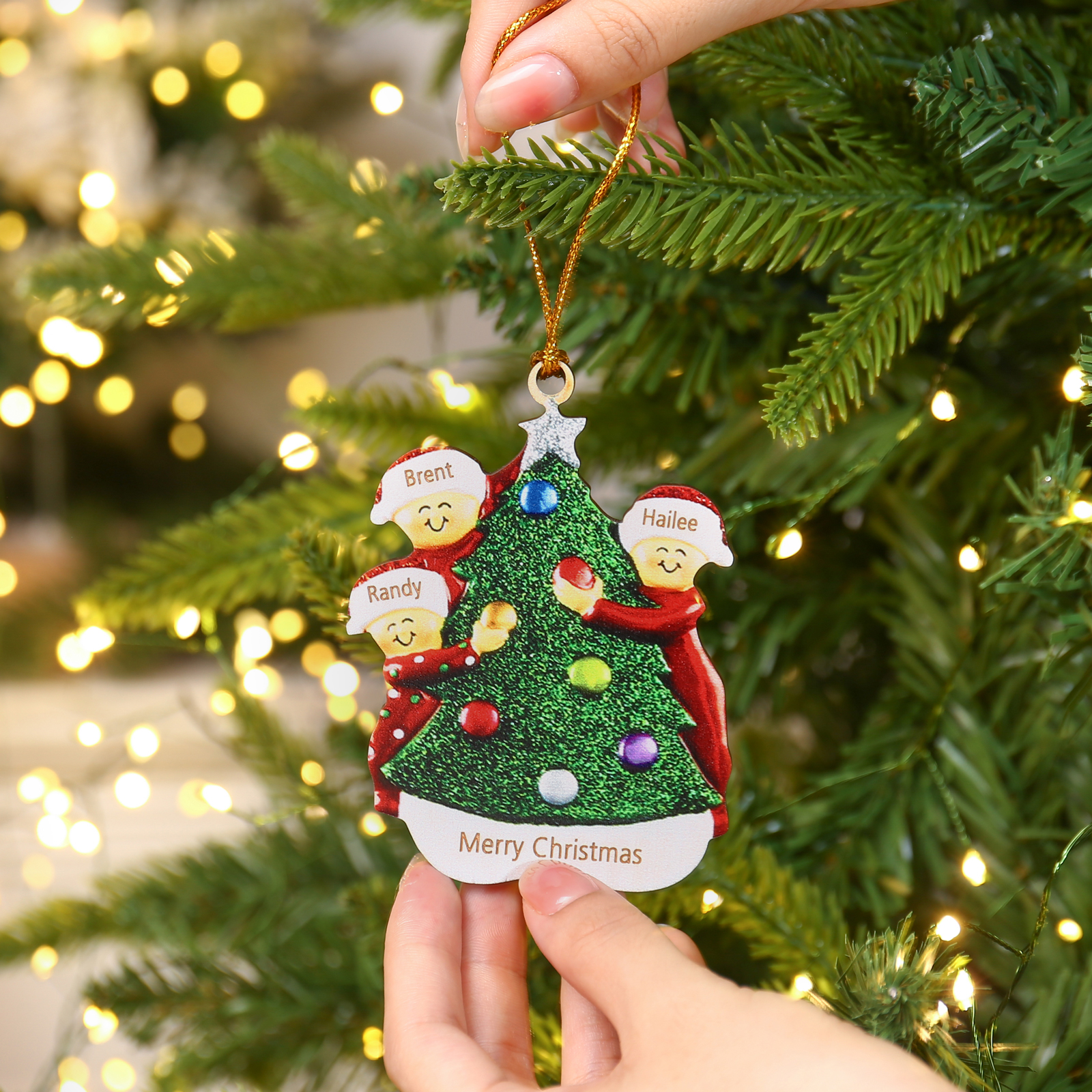 Navidad-Ornamentos Navideños de Madera Familia de 3-6 nombres Personalizados con Texto