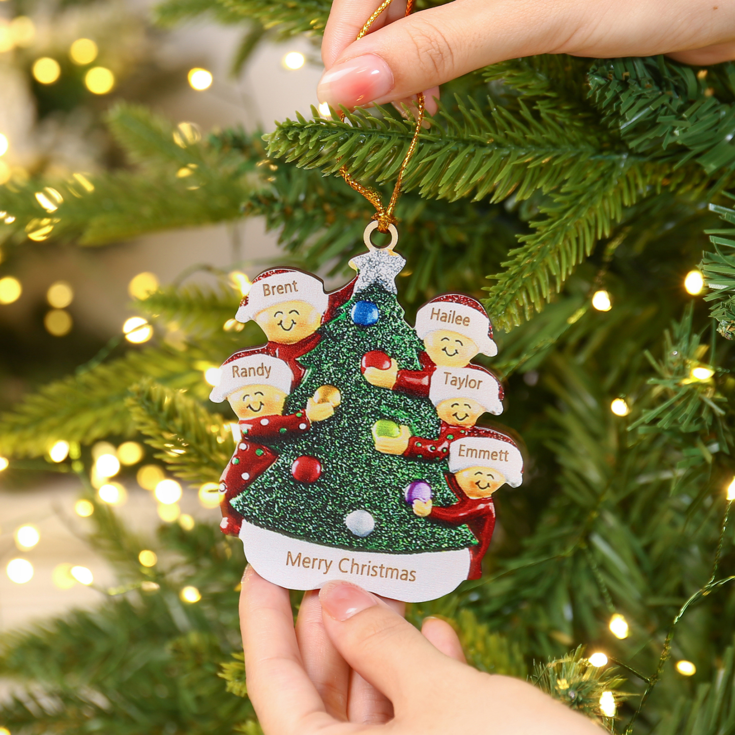 Navidad-Ornamentos Navideños de Madera Familia de 3-6 nombres Personalizados con Texto