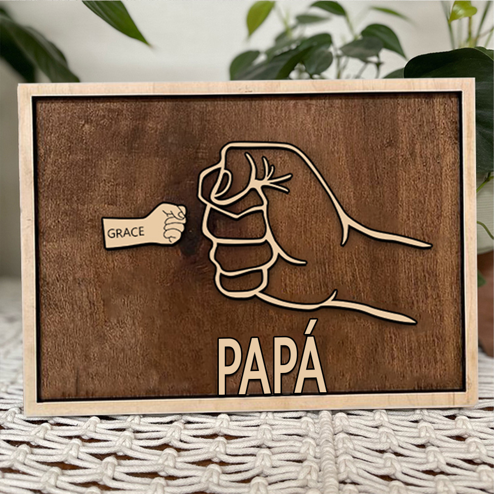 Marco de Madera para Papá | Puño con Puño + 1 Nombre Personalizado | Jessemade ES