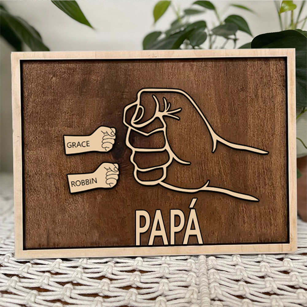 Marco de Madera para Papá | Puño con Puño + 2 Nombres Personalizados | Jessemade ES