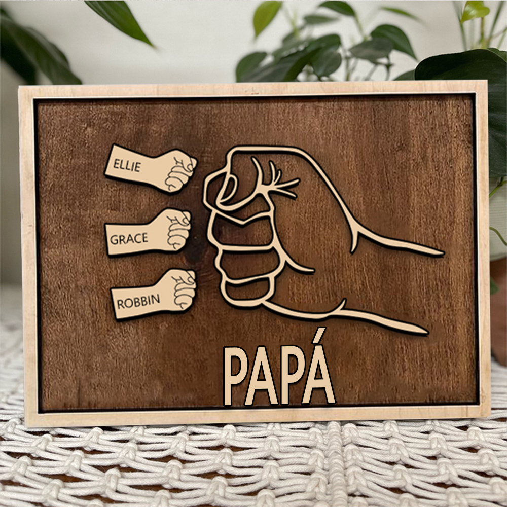Marco de Madera para Papá | Puño con Puño + 3 Nombres Personalizados | Jessemade ES