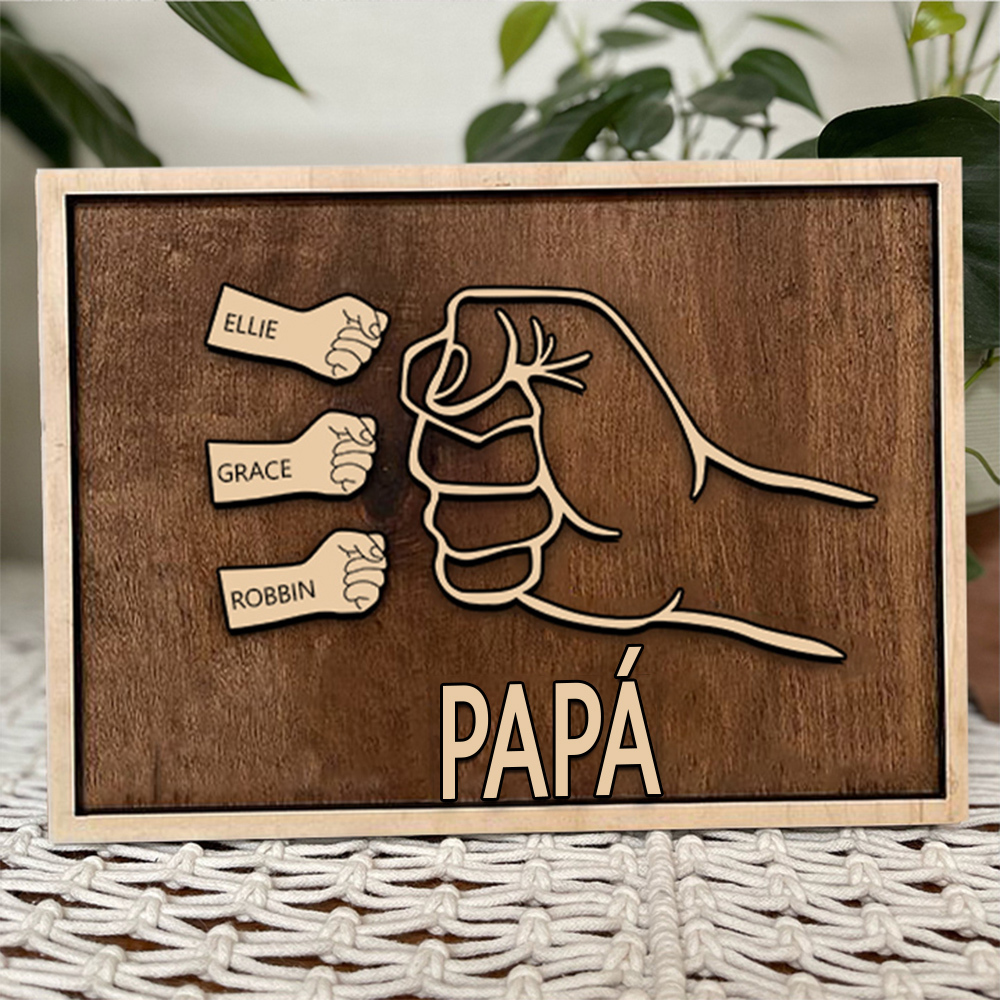 Marco de Madera para Papá | Puño con Puño + 3 Nombres Personalizados | Jessemade ES