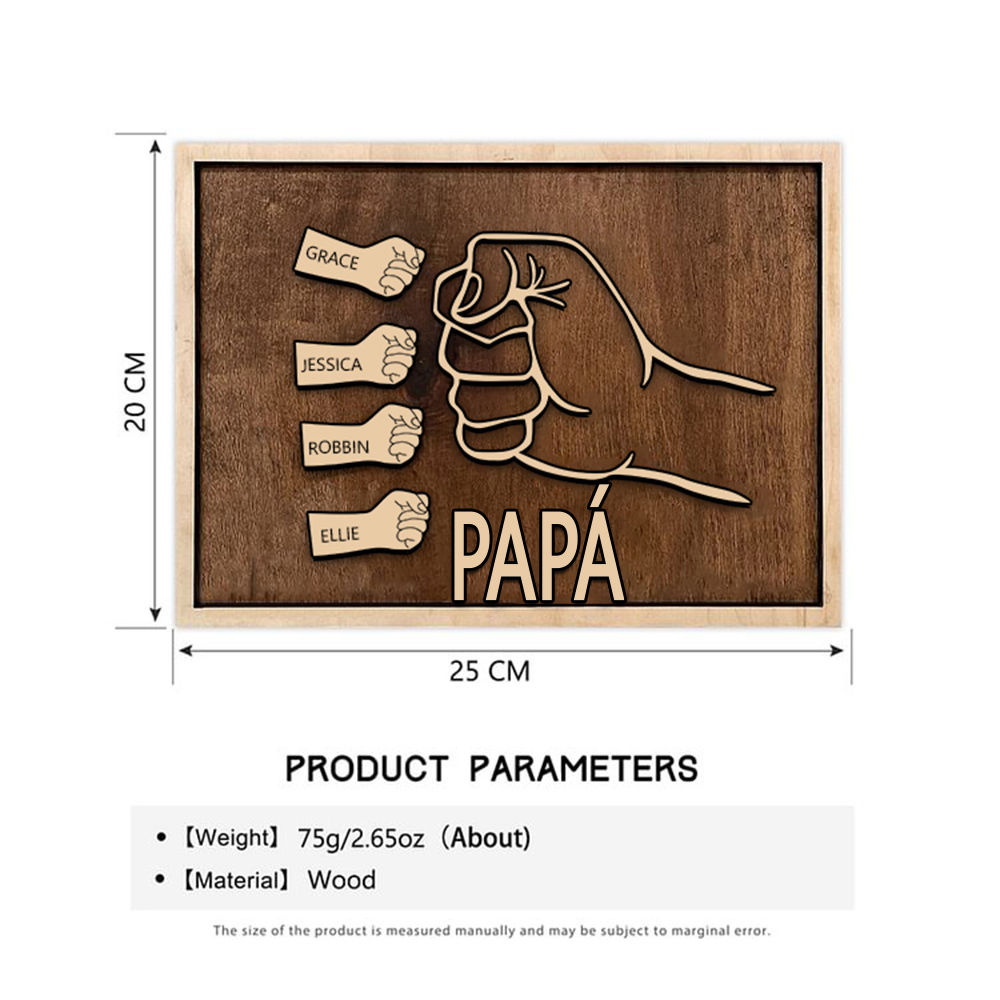 A mi papá - Marco de madera puño con puño 4 nombres personalizados | Jessemade