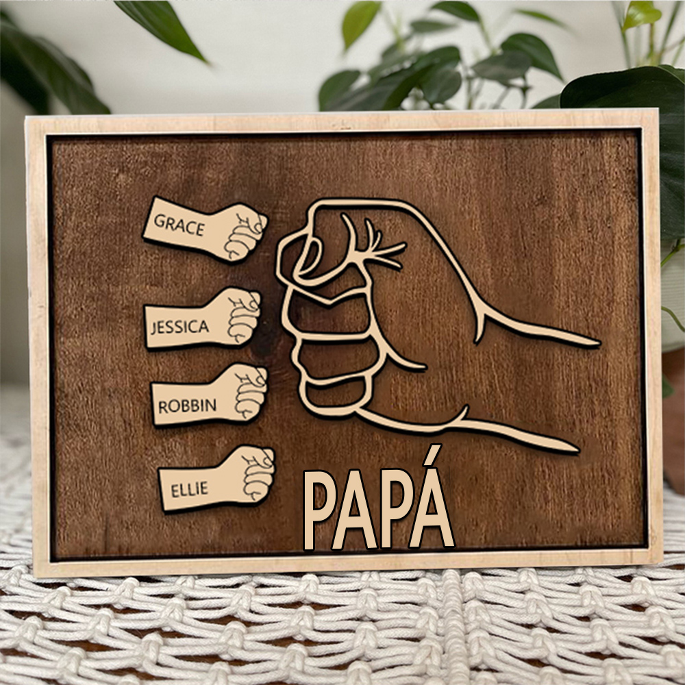 Marco de Madera para Papá | Puño con Puño + 4 Nombres Personalizados | Jessemade ES