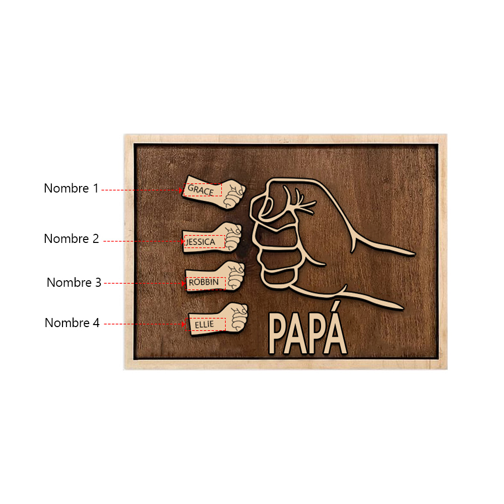 A mi papá - Marco de madera puño con puño 4 nombres personalizados | Jessemade