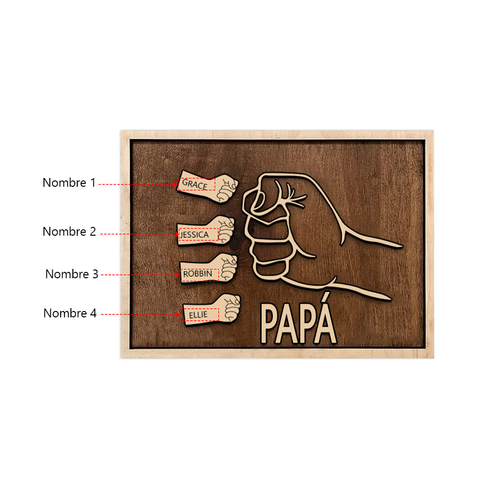 A mi papá - Marco de madera puño con puño 4 nombres personalizados | Jessemade