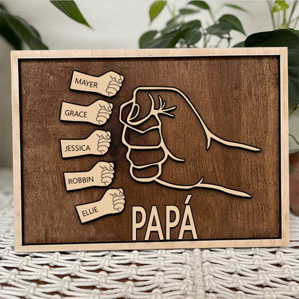 Marco de Madera para Papá | Puño con Puño + 5 Nombres Personalizados | Jessemade ES