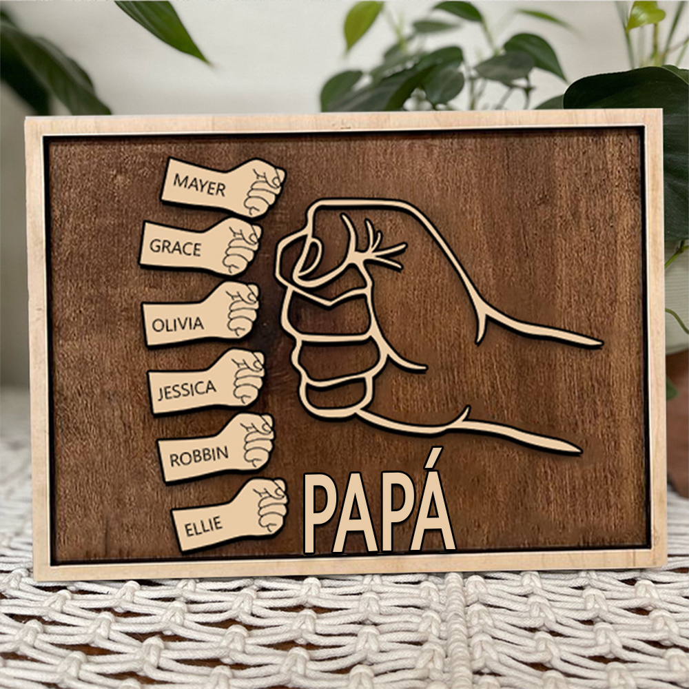 Marco de Madera para Papá | Puño con Puño + 6 Nombres Personalizados | Jessemade ES