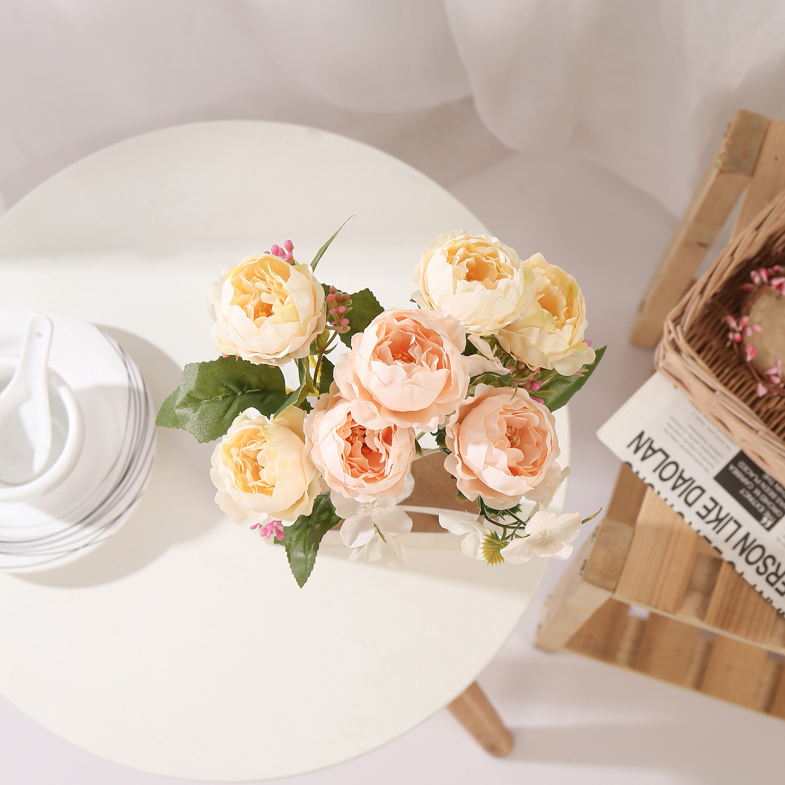 Regalo para mujer - Ramo de flores artificiales de diseño realista y elegante para decoración