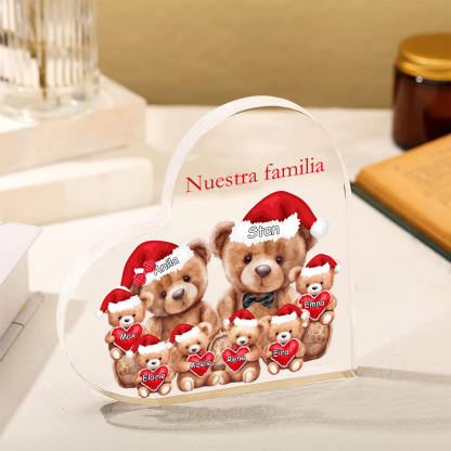 A familia-Placa de acrílico en forma de corazón Feliz Navidad familia de osos 8 nombres y 1 texto personalizados | Jessemade