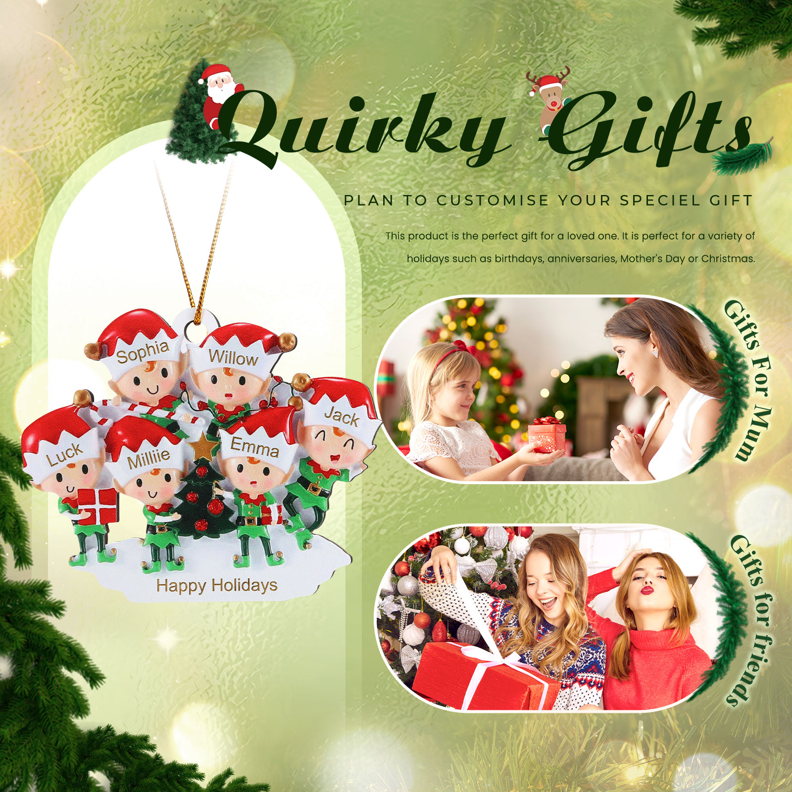 Navidad-Ornamento con muñecos de madera duendes 6 nombres y texto personalizados | Jessemade