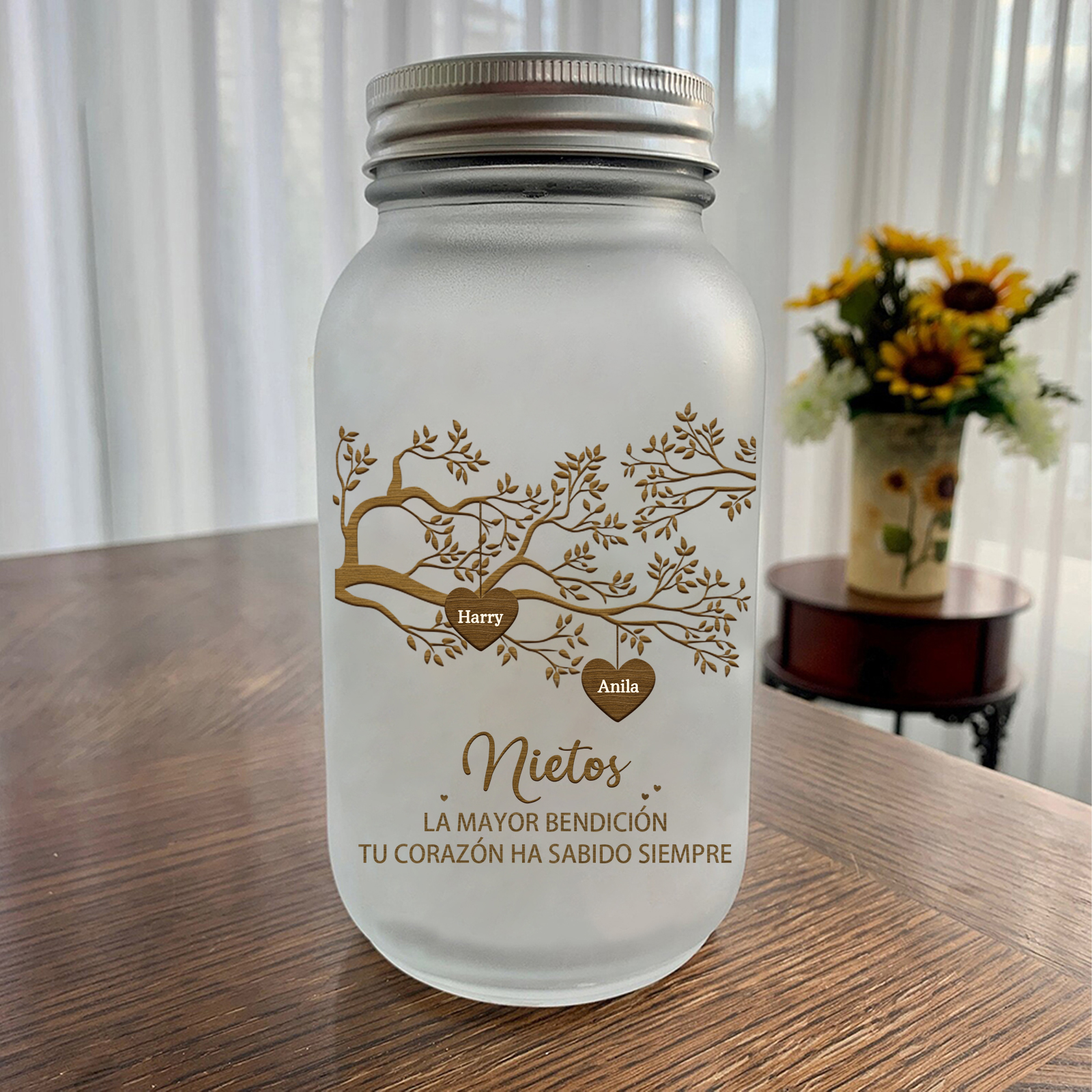 Botella con Lámpara Árbol de la Vida Personalizada con 2 Nombres y 2 Textos | Jessemade