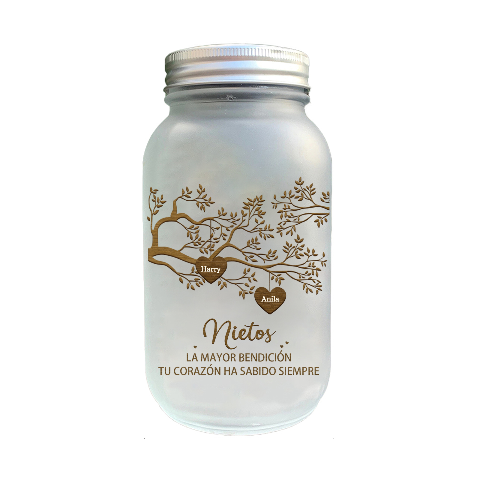 Botella con Lámpara Árbol de la Vida Personalizada con 2 Nombres y 2 Textos | Jessemade