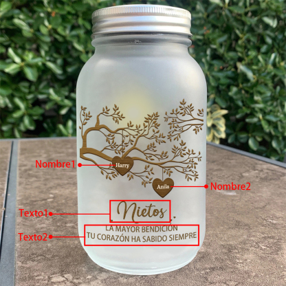 Botella con Lámpara Árbol de la Vida Personalizada con 2 Nombres y 2 Textos | Jessemade