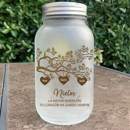 Botella con Lámpara Árbol de la Vida Personalizada con 3 Nombres y 2 Textos | Jessemade