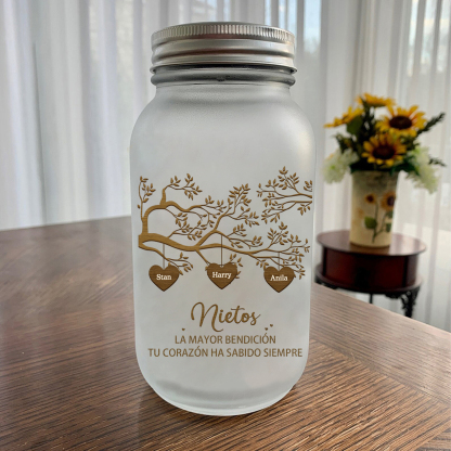 Botella con Lámpara Árbol de la Vida Personalizada con 3 Nombres y 2 Textos | Jessemade