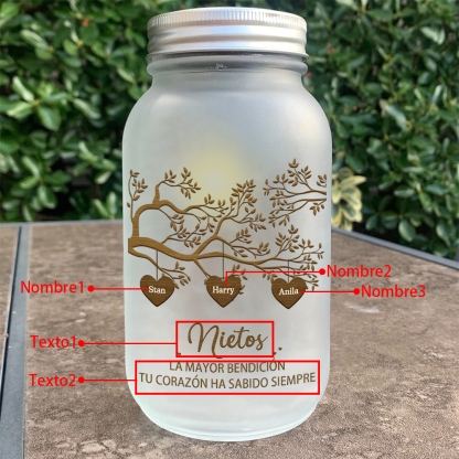Botella con Lámpara Árbol de la Vida Personalizada con 3 Nombres y 2 Textos | Jessemade