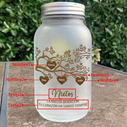 Botella con Lámpara Árbol de la Vida Personalizada con 4 Nombres y 2 Textos | Jessemade
