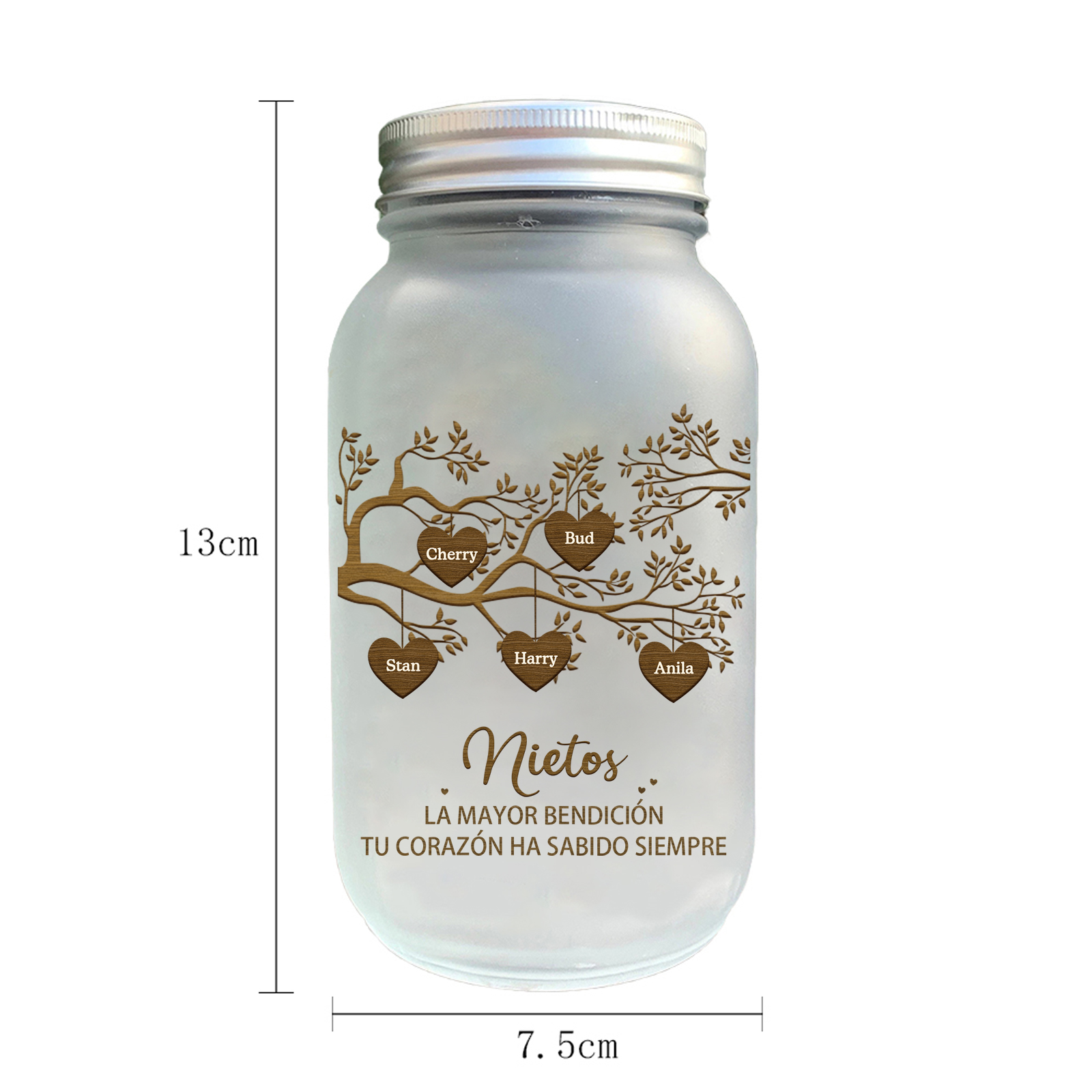 Botella con Lámpara Árbol de la Vida Personalizada con 5 Nombres y 2 Textos | Jessemade