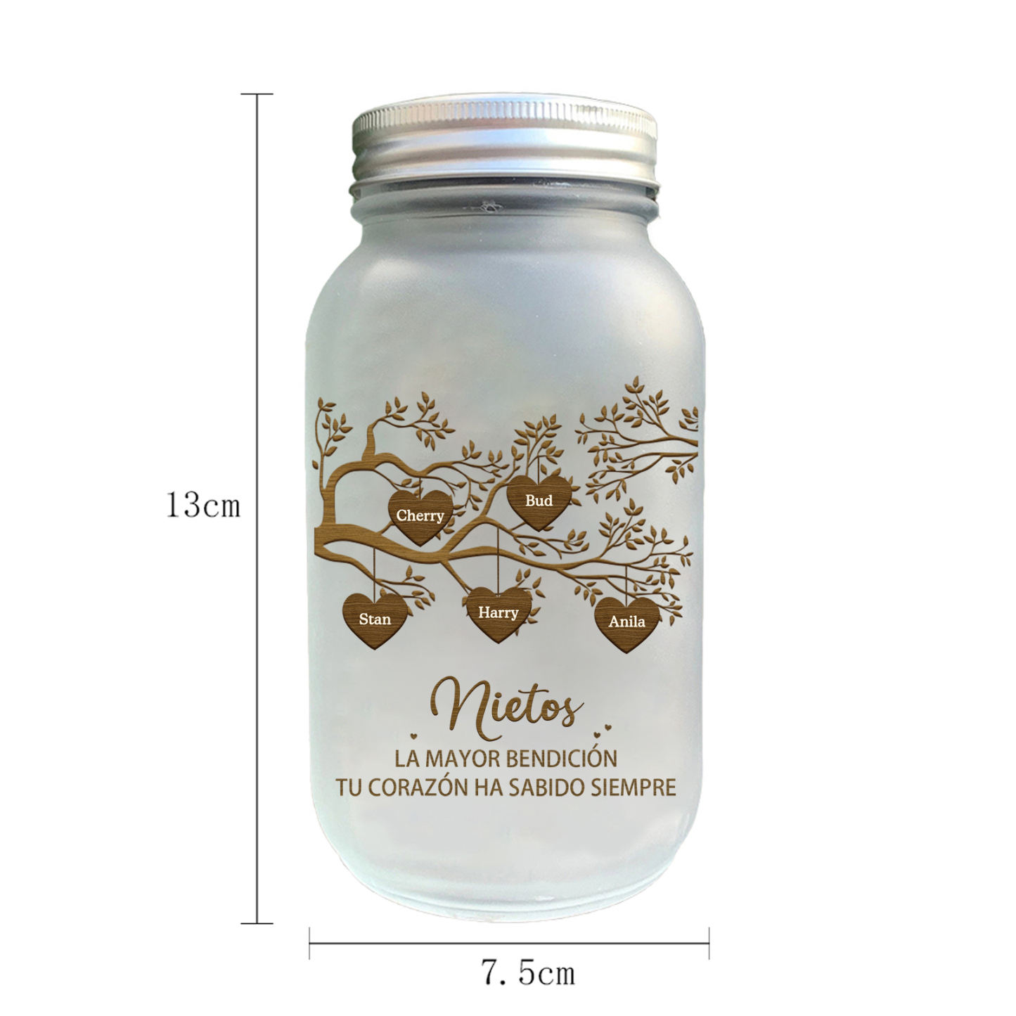 Botella con Lámpara Árbol de la Vida Personalizada con 5 Nombres y 2 Textos | Jessemade