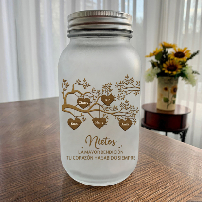 Botella con Lámpara Árbol de la Vida Personalizada con 5 Nombres y 2 Textos | Jessemade