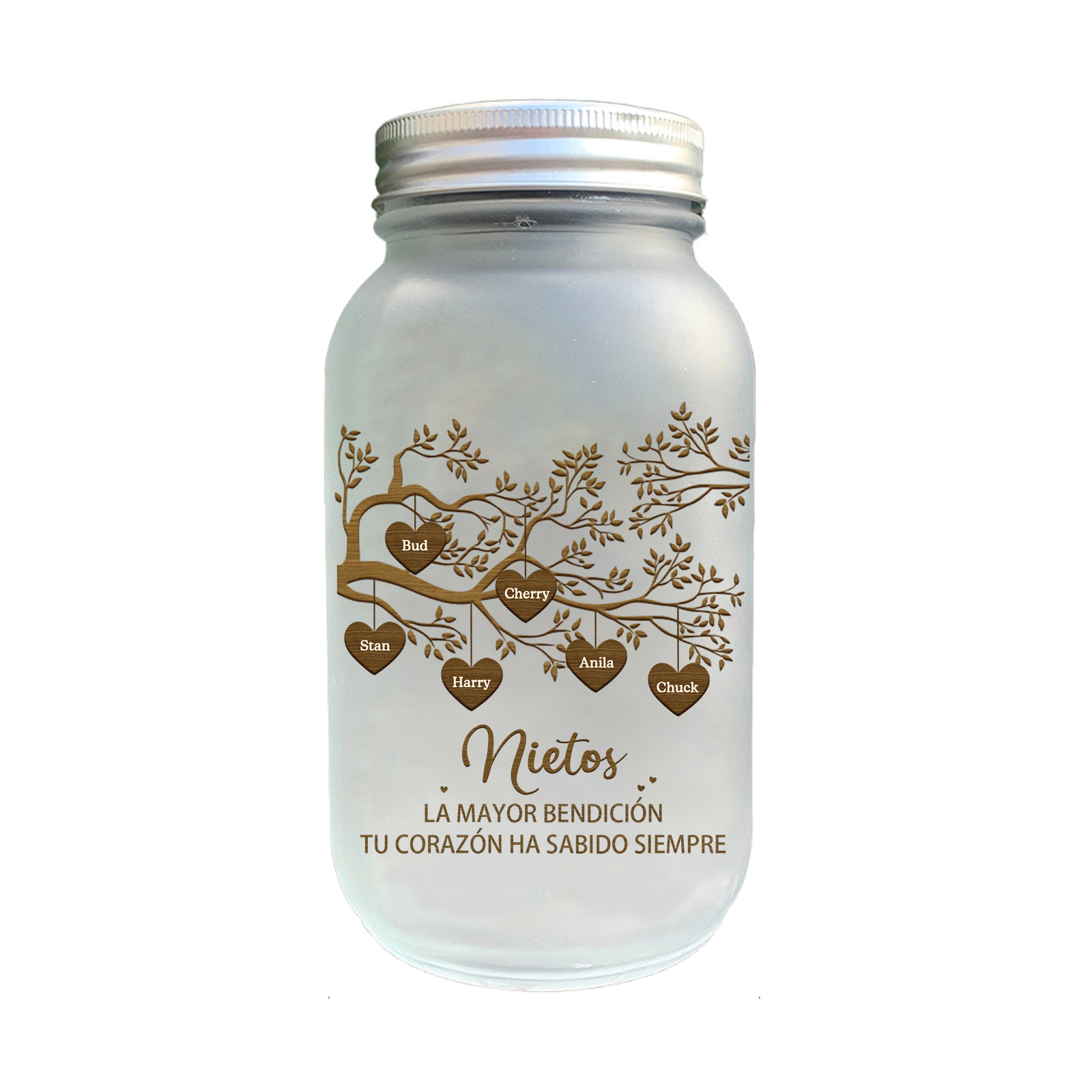 Botella con Lámpara Árbol de la Vida Personalizada con 6 Nombres y 2 Textos | Jessemade