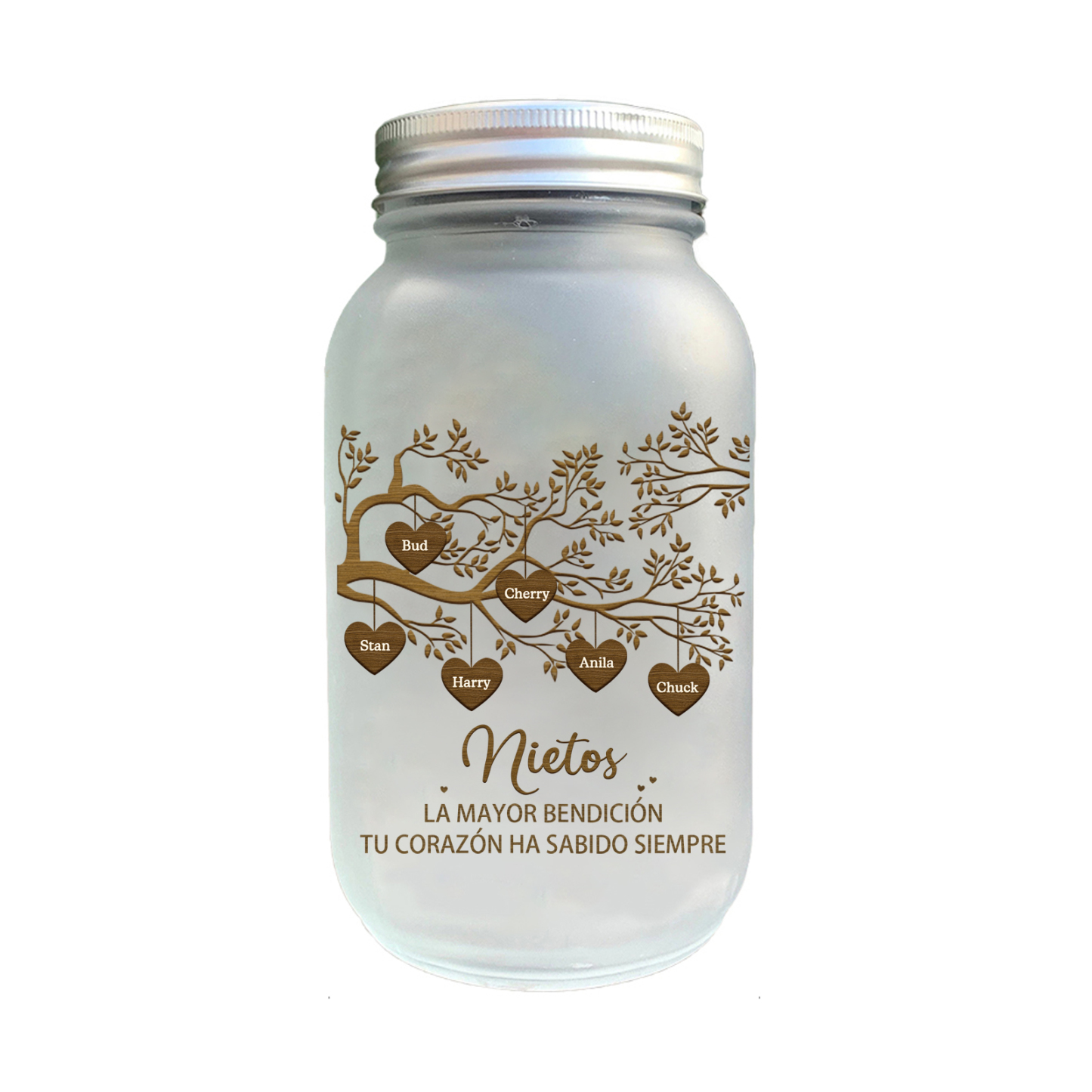 Botella con Lámpara Árbol de la Vida Personalizada con 6 Nombres y 2 Textos | Jessemade