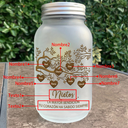 Botella con Lámpara Árbol de la Vida Personalizada con 7 Nombres y 2 Textos | Jessemade