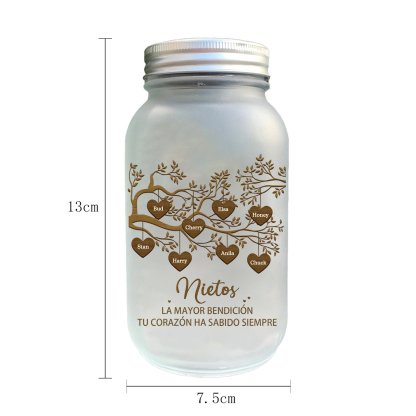 Botella con Lámpara Árbol de la Vida Personalizada con 8 Nombres y 2 Textos | Jessemade