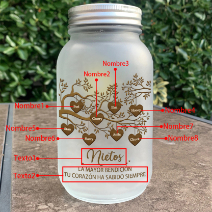 Botella con Lámpara Árbol de la Vida Personalizada con 8 Nombres y 2 Textos | Jessemade